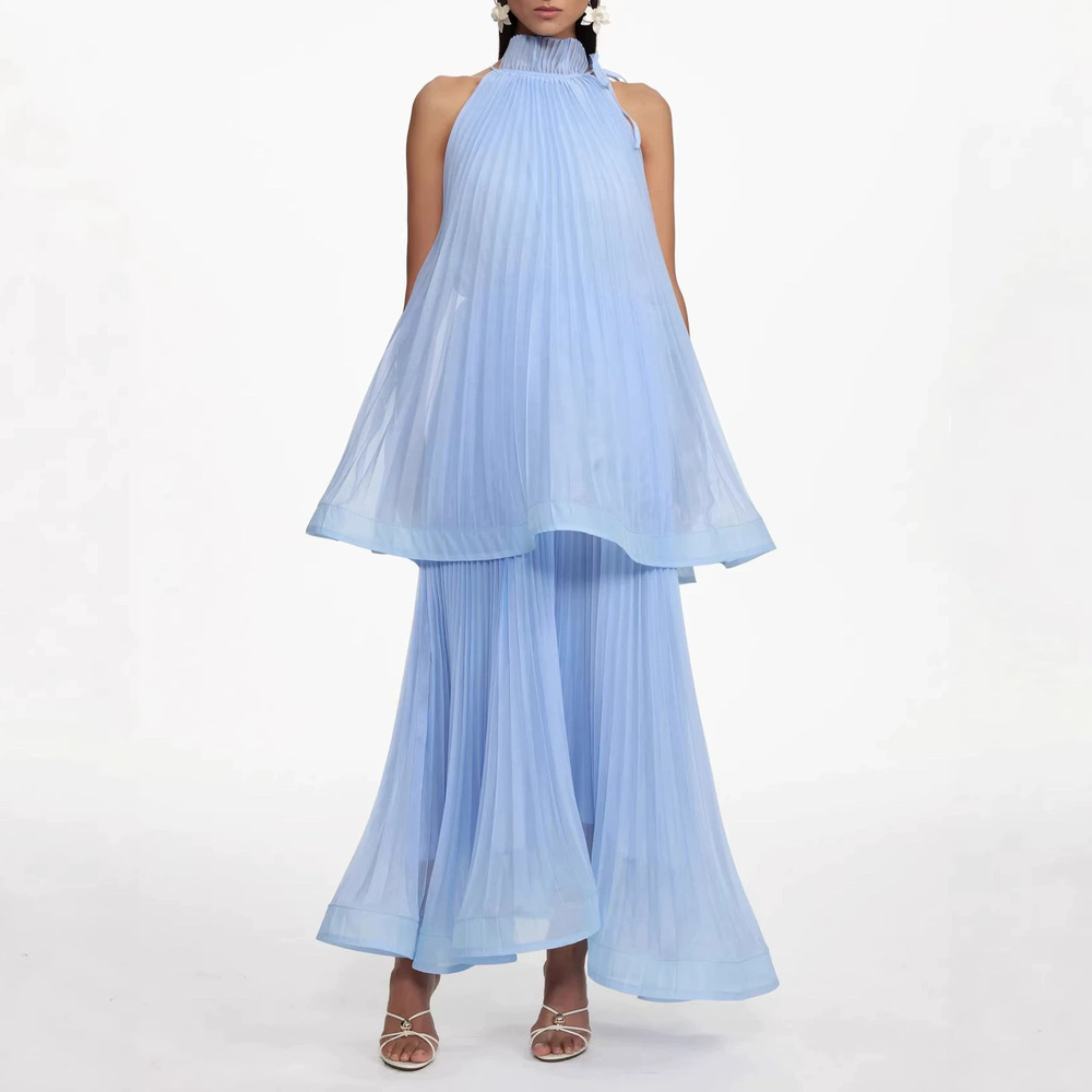 Forever 21 Summer Sky Blue Sleeveless High Neck Resort Dress Set
